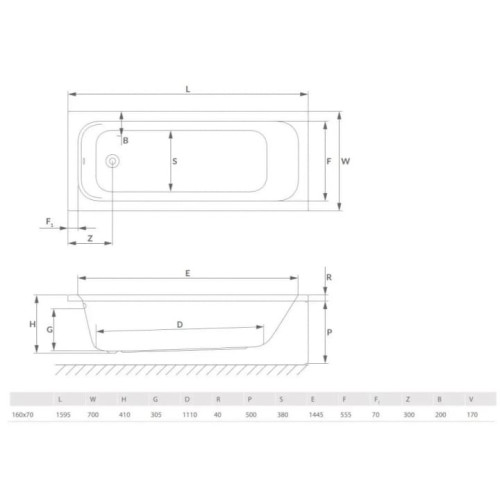 Ванна RADAWAY Mia ECO 160x70 с ножками WA1-55-160x070